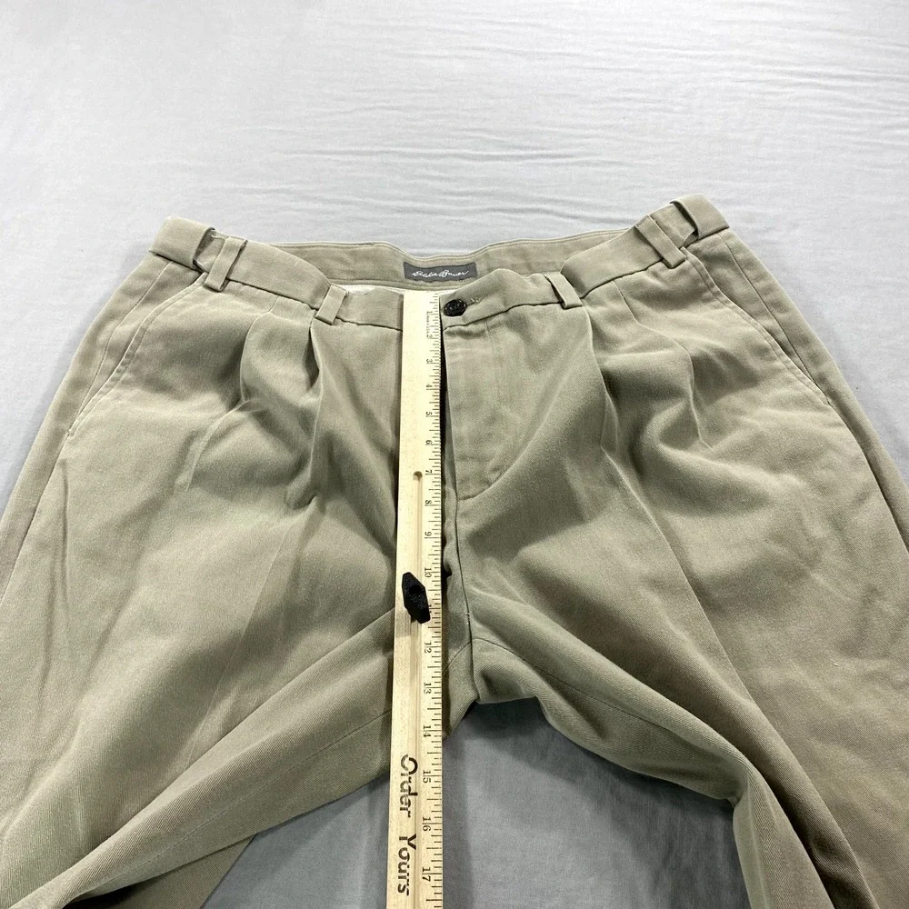 Eddie Bauer Pants Mens 38x27 Khaki Relaxed Fit Pleated Cuffed Chino Casual Dress